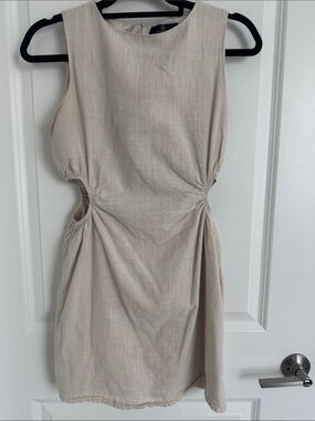Sleeveless Beige Cutout Linen-Blend Dress